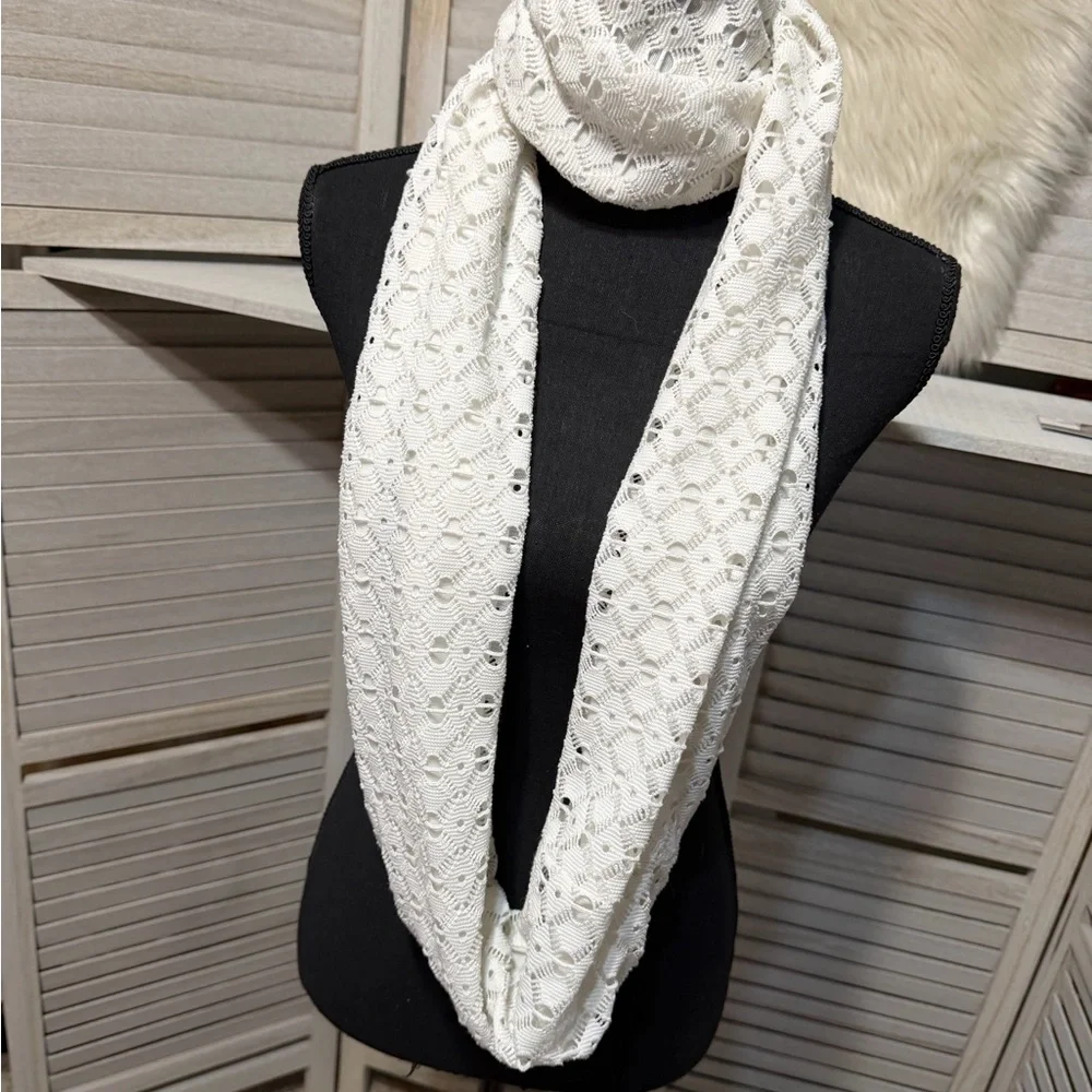 Elegant White Eyelet Crochet Lace Infinity Scarf